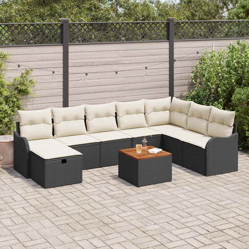 Kerti Kanapé Szett 9 db Fekete polirattan