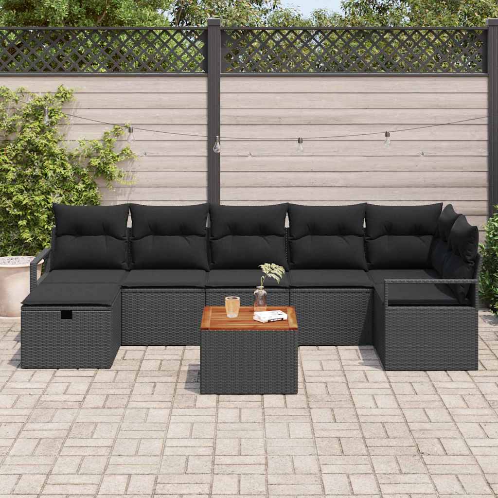 Kerti Kanapé Szett párnával tárolóval 8 pcs Fekete polirattan