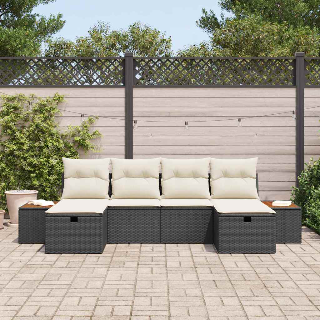 Kerti Kanapé Szett 6 db Fekete polirattan