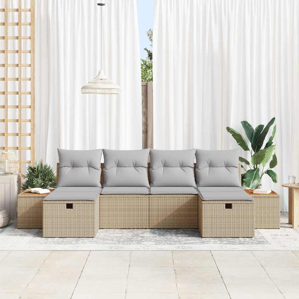 Kerti Kanapé Szett párnával 6 pcs Bézs Poli rattan