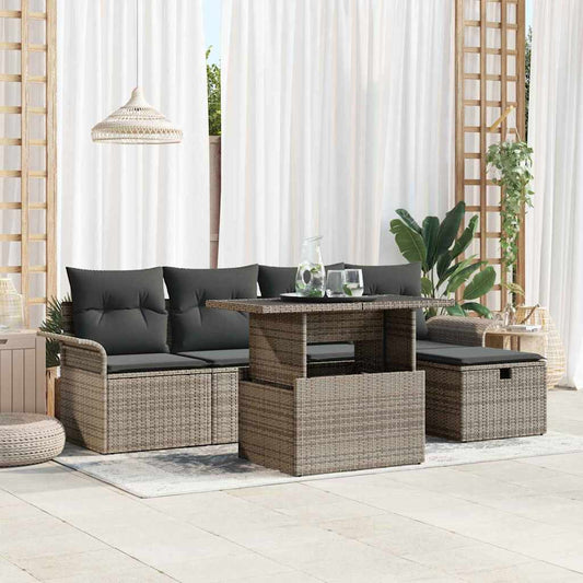 Kerti Kanapé Szett párnával tárolóval 6 pcs Szürke Poli rattan