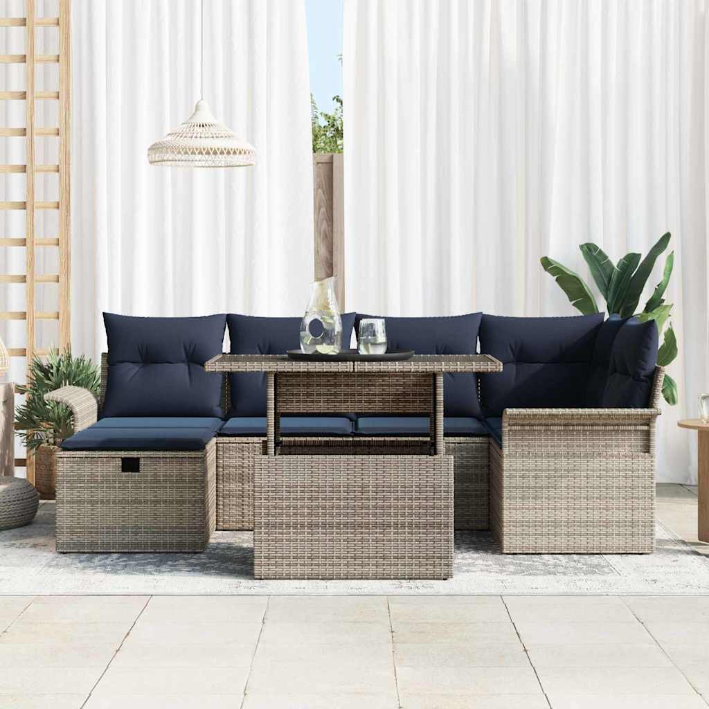 Kerti Kanapé Szett párnával tárolóval 7 pcs Szürke Poli rattan