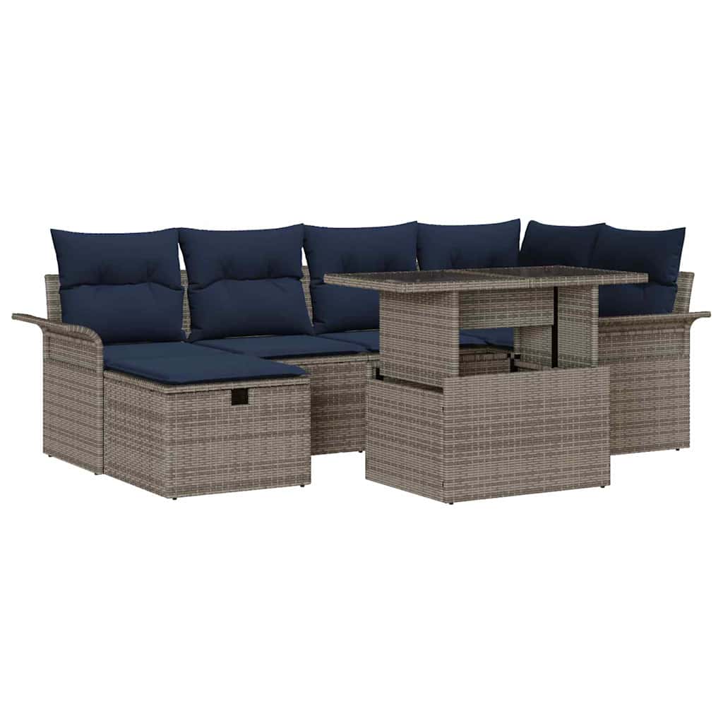 Kerti Kanapé Szett párnával tárolóval 7 pcs Szürke Poli rattan