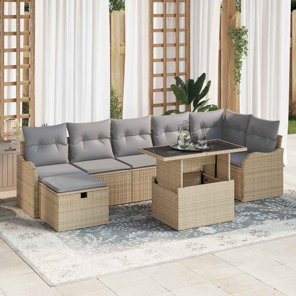 Kerti Kanapé Szett párnával tárolóval 8 pcs Bézs Poli rattan