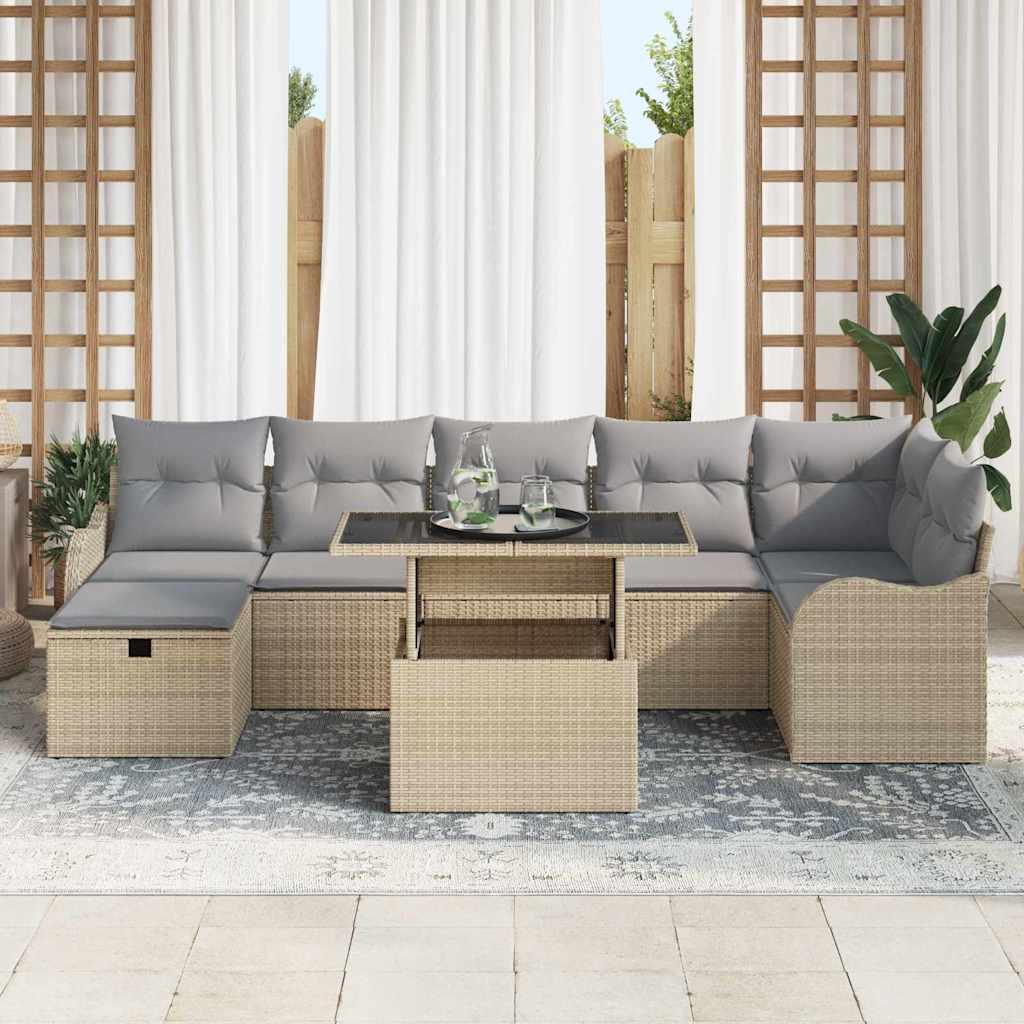 Kerti Kanapé Szett párnával tárolóval 8 pcs Bézs Poli rattan
