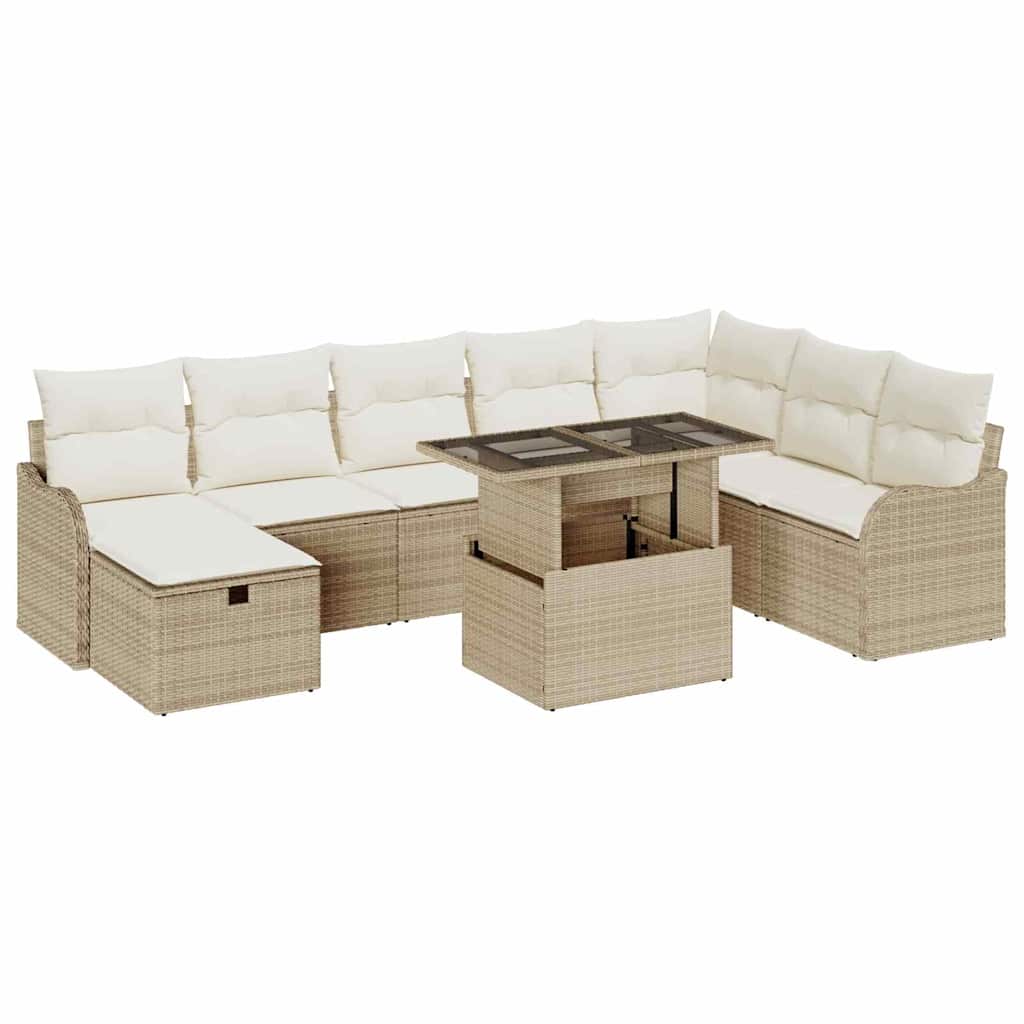 Kerti Kanapé Szett párnával tárolóval 9 pcs Bézs Poli rattan