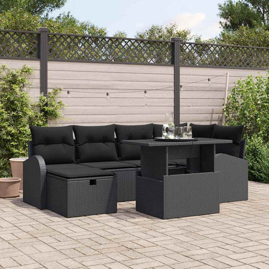 Kerti Kanapé Szett párnával tárolóval 7 pcs Fekete Poli rattan