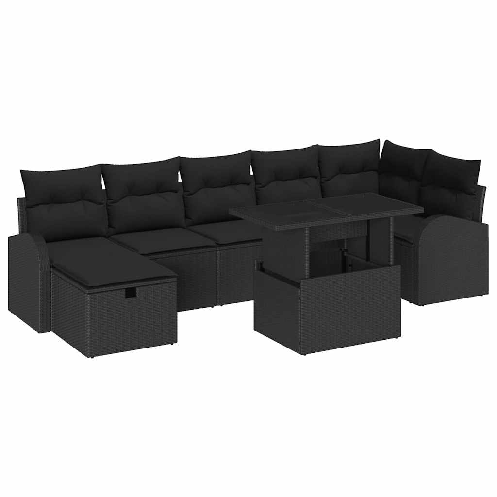 Kerti Kanapé Szett párnával tárolóval 8 pcs Fekete Poli rattan