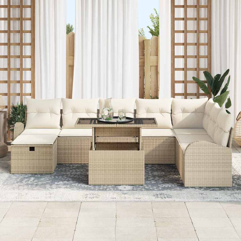 Kerti Kanapé Szett párnával tárolóval 9 pcs Bézs Poli rattan