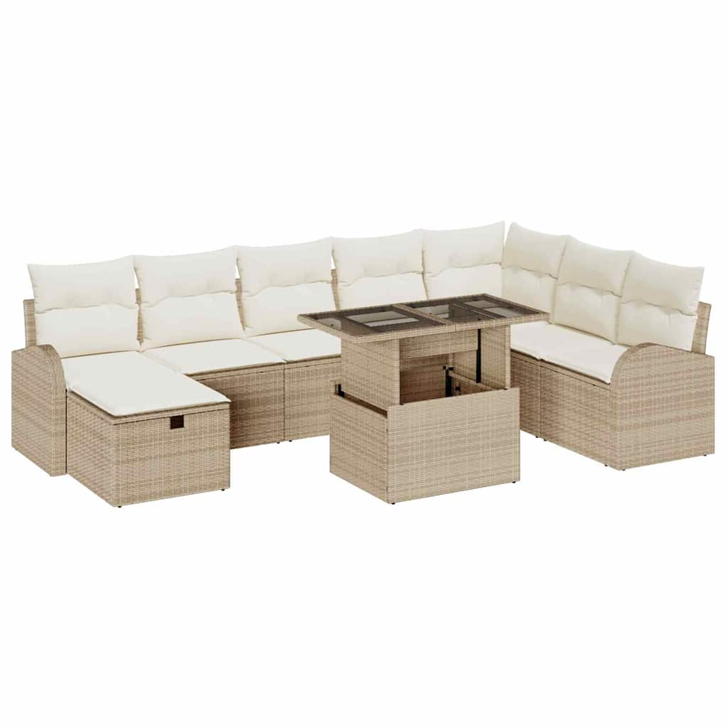 Kerti Kanapé Szett párnával tárolóval 9 pcs Bézs Poli rattan