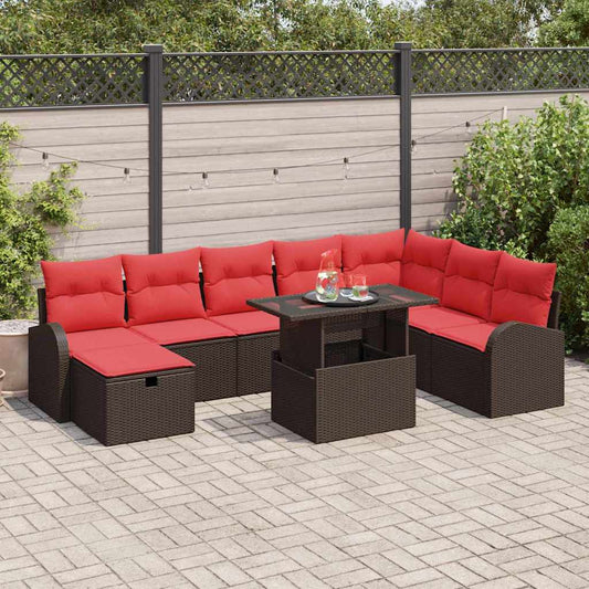 Kerti Kanapé Szett párnával tárolóval 9 pcs Barna Poli rattan