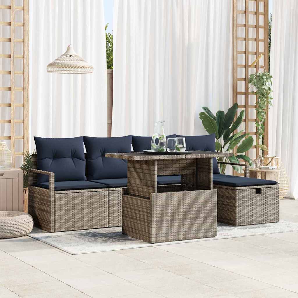 Kerti Kanapé Szett párnával tárolóval 6 pcs Szürke Poli rattan