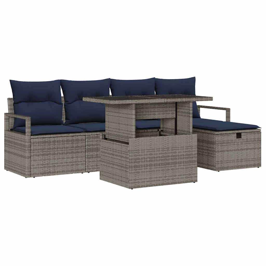 Kerti Kanapé Szett párnával tárolóval 6 pcs Szürke Poli rattan