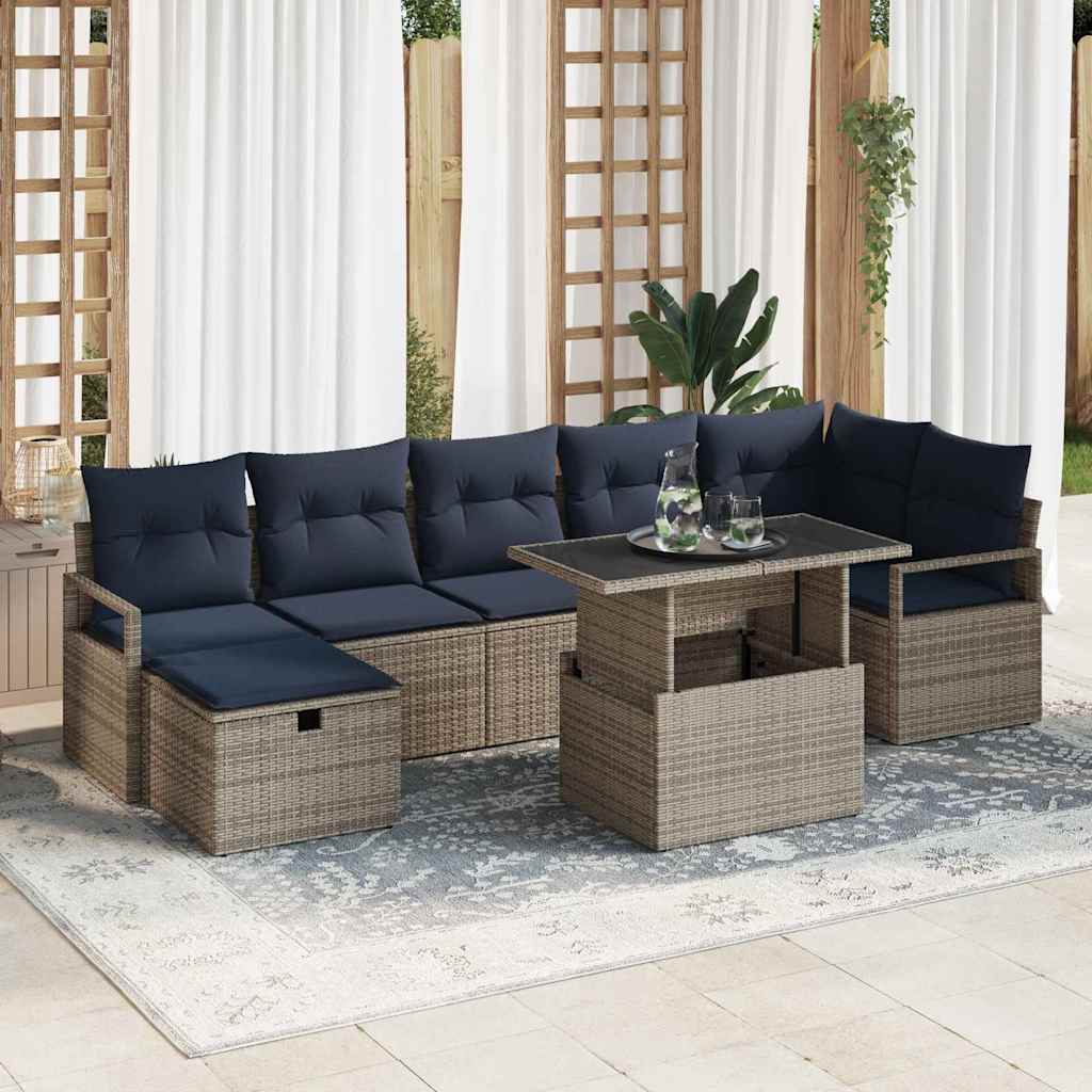 Kerti Kanapé Szett párnával tárolóval 8 pcs Szürke Poli rattan
