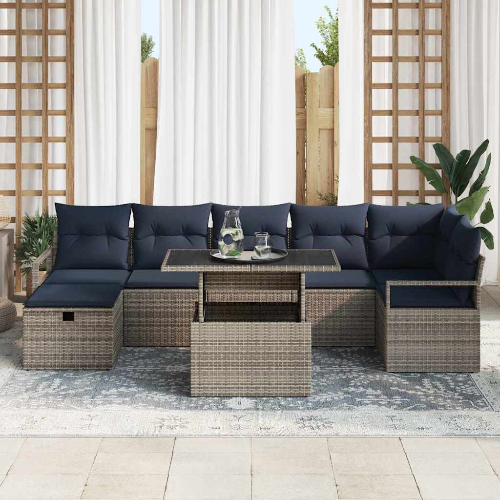 Kerti Kanapé Szett párnával tárolóval 8 pcs Szürke Poli rattan