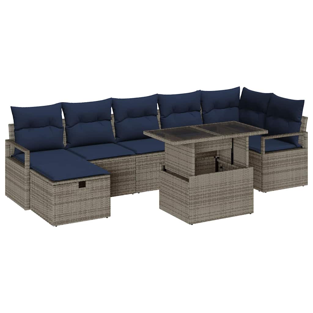 Kerti Kanapé Szett párnával tárolóval 8 pcs Szürke Poli rattan
