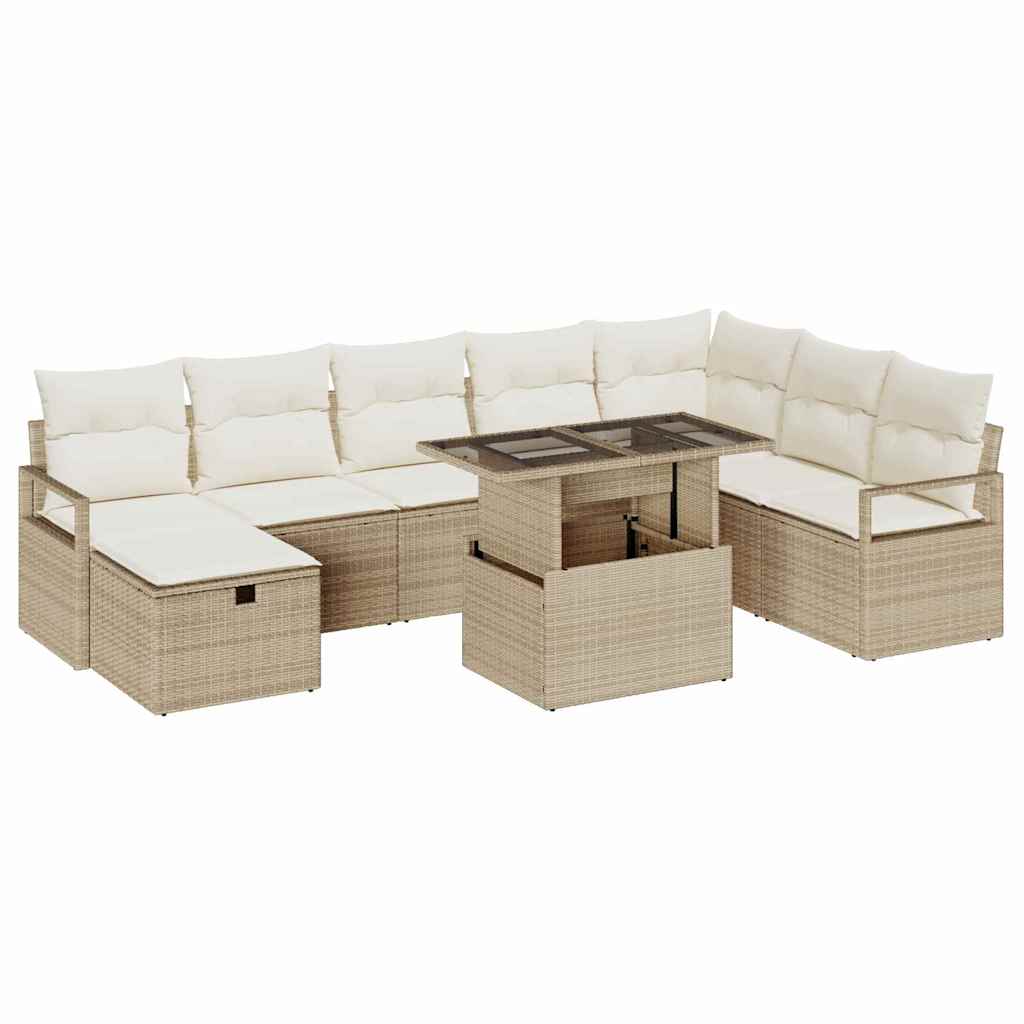 Kerti Kanapé Szett párnával tárolóval 9 pcs Bézs Poli rattan
