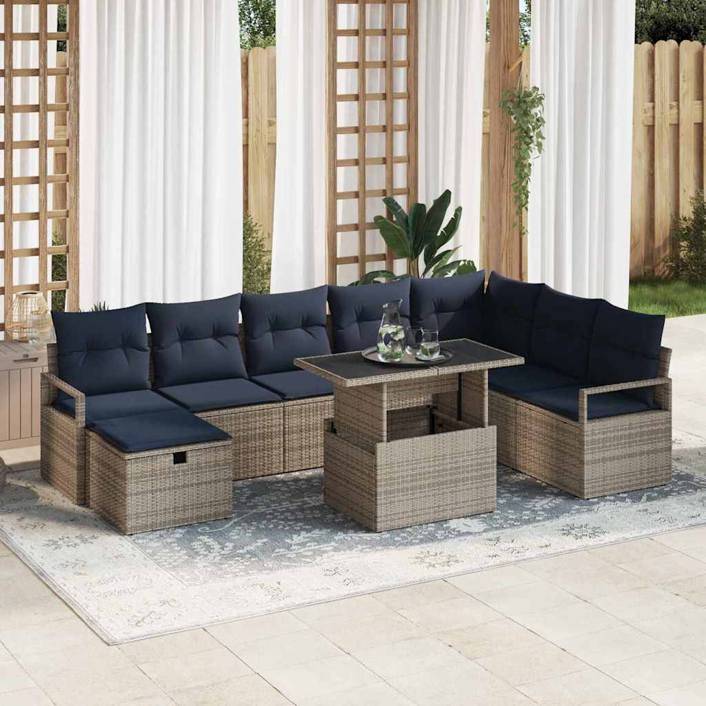 Kerti Kanapé Szett párnával tárolóval 9 pcs Szürke Poli rattan