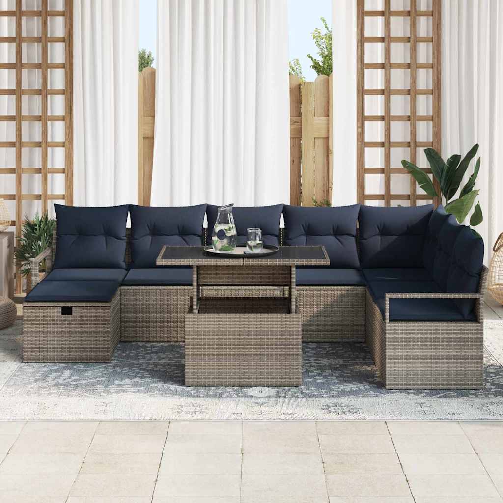 Kerti Kanapé Szett párnával tárolóval 9 pcs Szürke Poli rattan