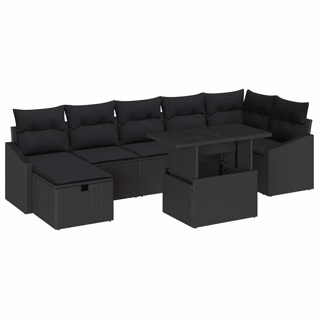 Kerti Kanapé Szett párnával tárolóval 8 pcs Fekete Poli rattan