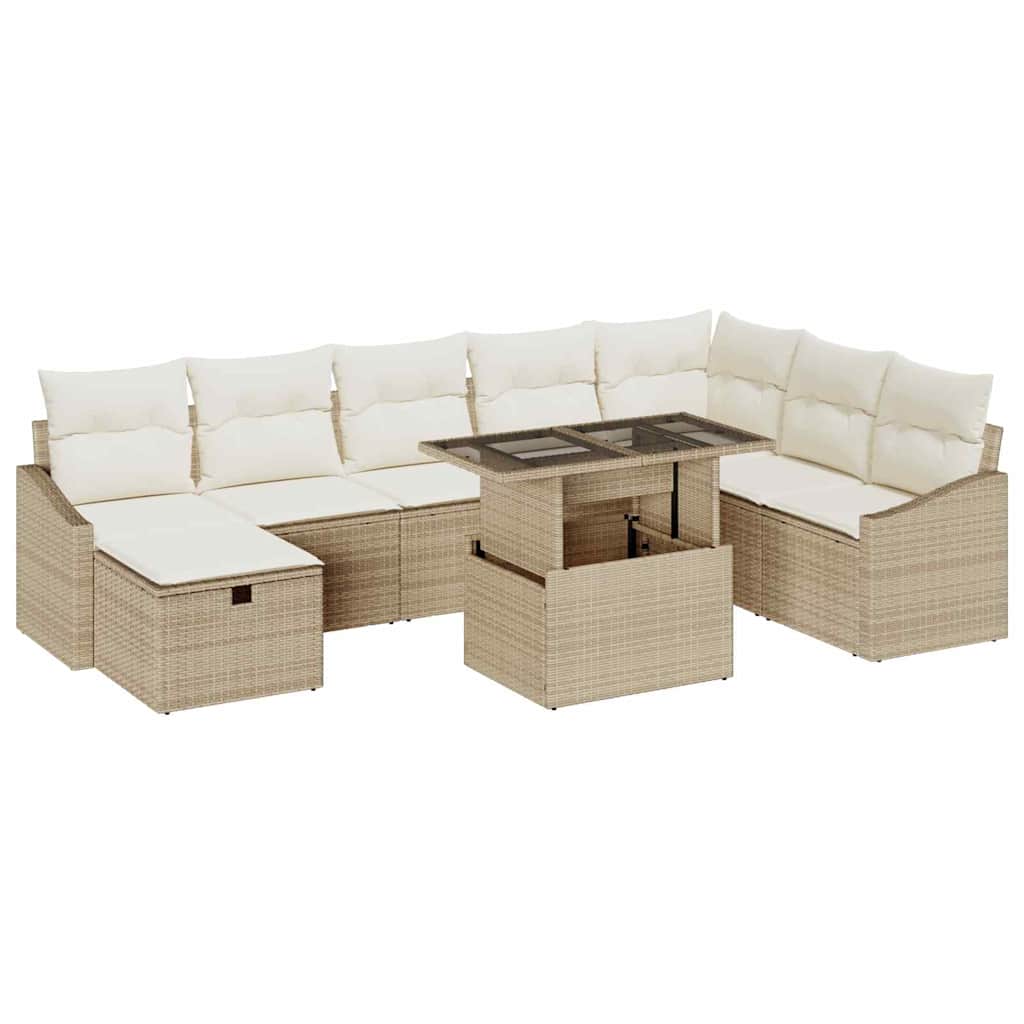 Kerti Kanapé Szett párnával tárolóval 9 pcs Bézs Poli rattan