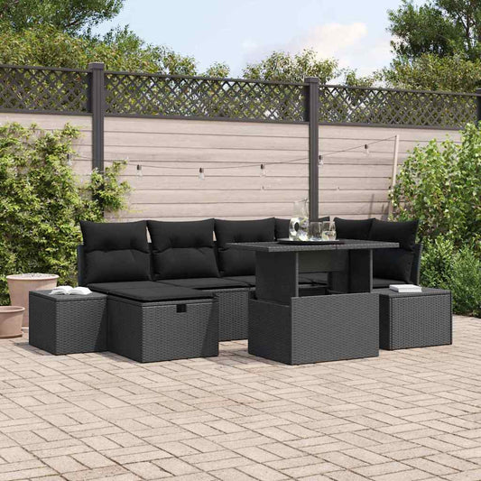 Kerti Kanapé Szett párnával tárolóval 7 pcs Fekete Poli rattan
