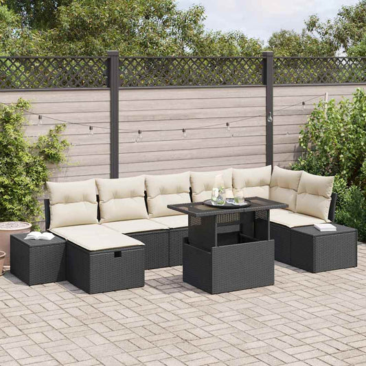 Kerti Kanapé Szett párnával tárolóval 8 pcs Fekete Poli rattan