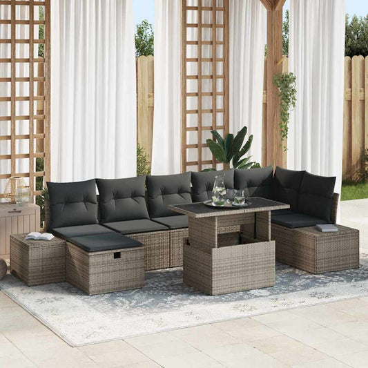 Kerti Kanapé Szett párnával tárolóval 8 pcs Szürke Poli rattan
