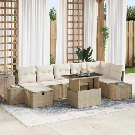 Kerti Kanapé Szett párnával tárolóval 8 pcs Bézs Poli rattan