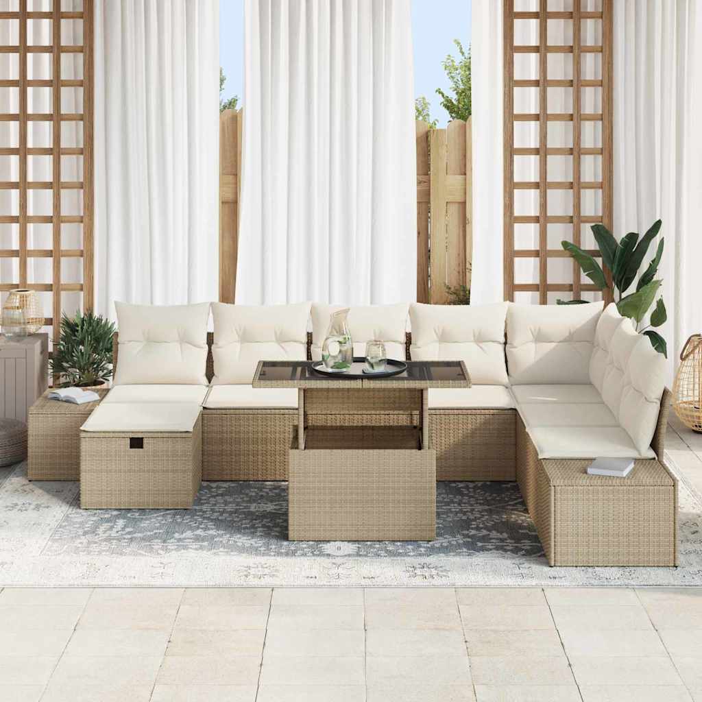 Kerti Kanapé Szett 11 pcs Bézs Poli rattan