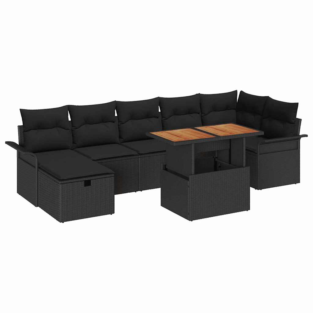 Kerti Kanapé Szett párnával tárolóval 8 pcs Fekete polirattan