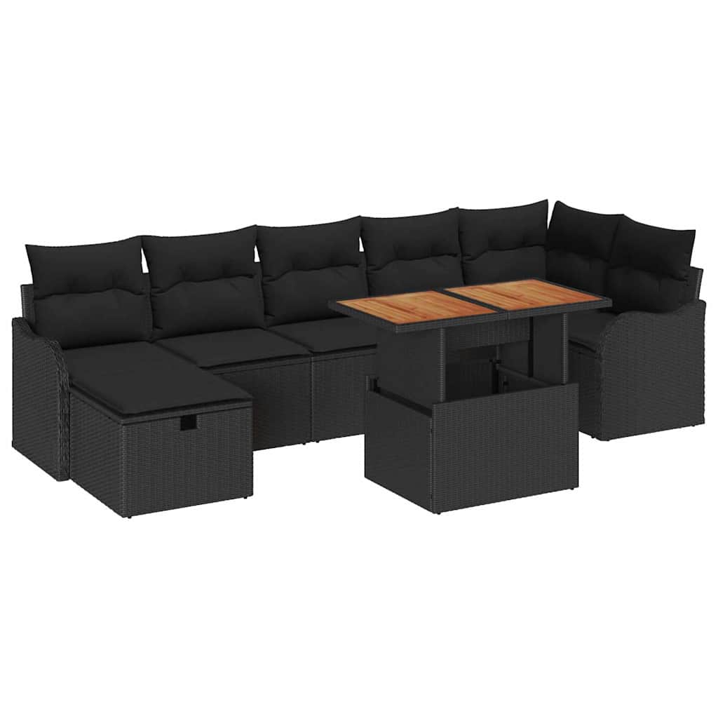 Kerti Kanapé Szett párnával tárolóval 8 pcs Fekete polirattan