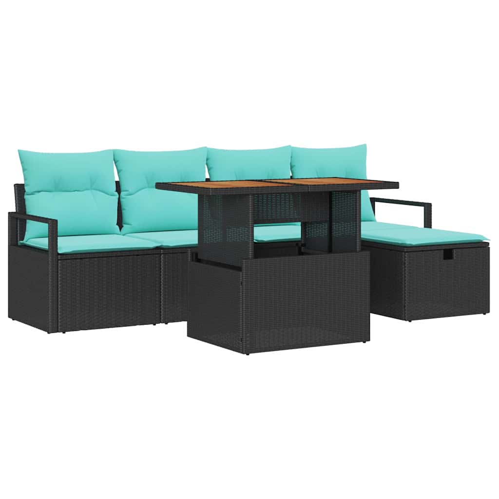 Kerti Kanapé Szett párnával tárolóval 6 pcs Fekete polirattan
