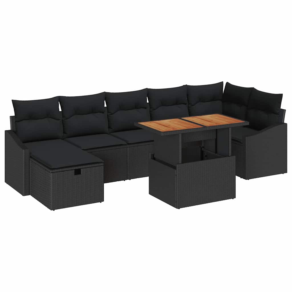 Kerti Kanapé Szett párnával tárolóval 8 pcs Fekete polirattan