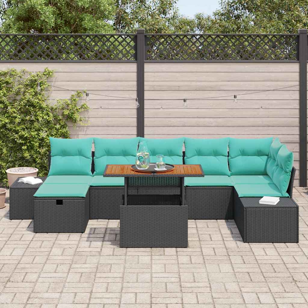 Kerti Kanapé Szett 8 db Fekete polirattan