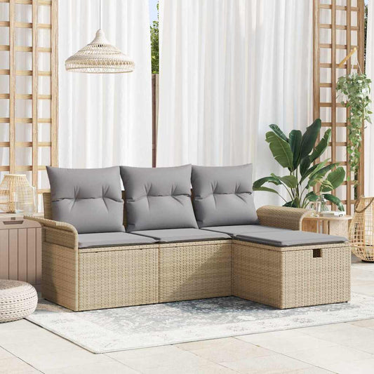 Kerti Kanapé Szett párnával tárolóval 4 pcs Bézs Poli rattan