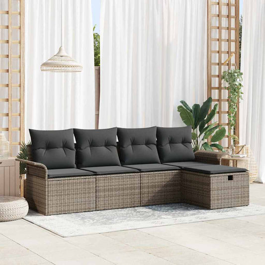 Kerti Kanapé Szett párnával tárolóval 5 pcs Szürke Poli rattan