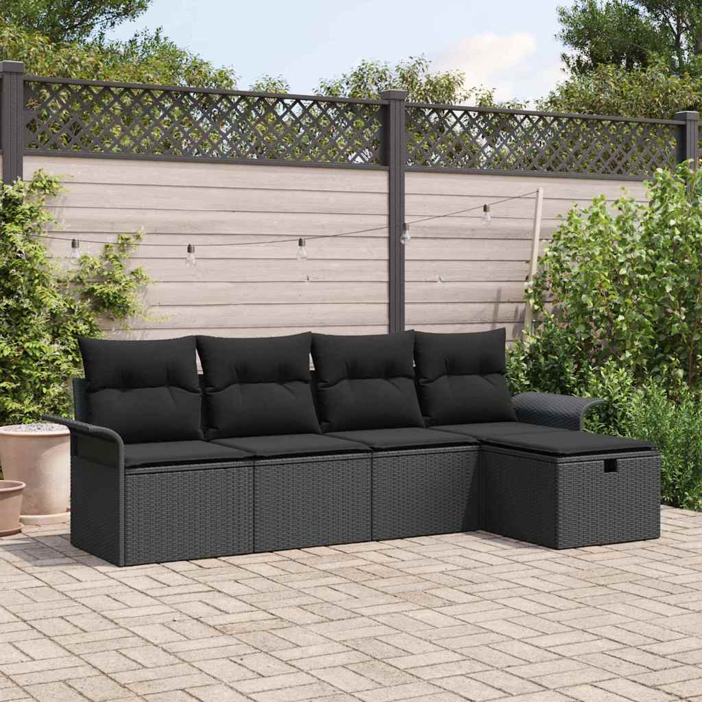 Kerti Kanapé Szett párnával tárolóval 5 pcs Fekete Poli rattan