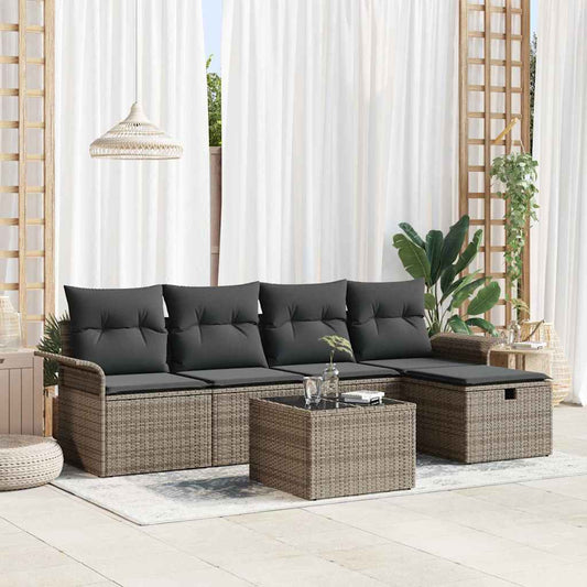 Kerti Kanapé Szett párnával tárolóval 6 pcs Szürke Poli rattan