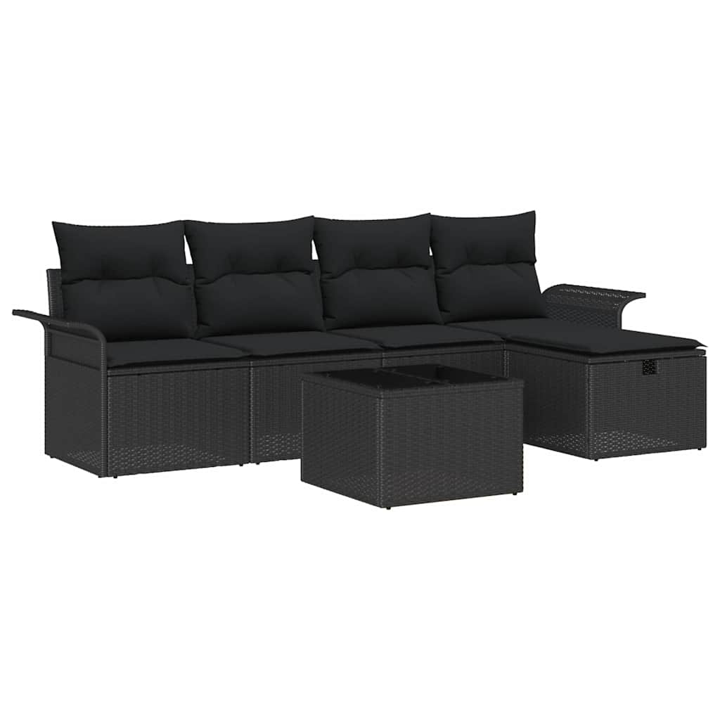 Kerti Kanapé Szett párnával tárolóval 6 pcs Fekete Poli rattan