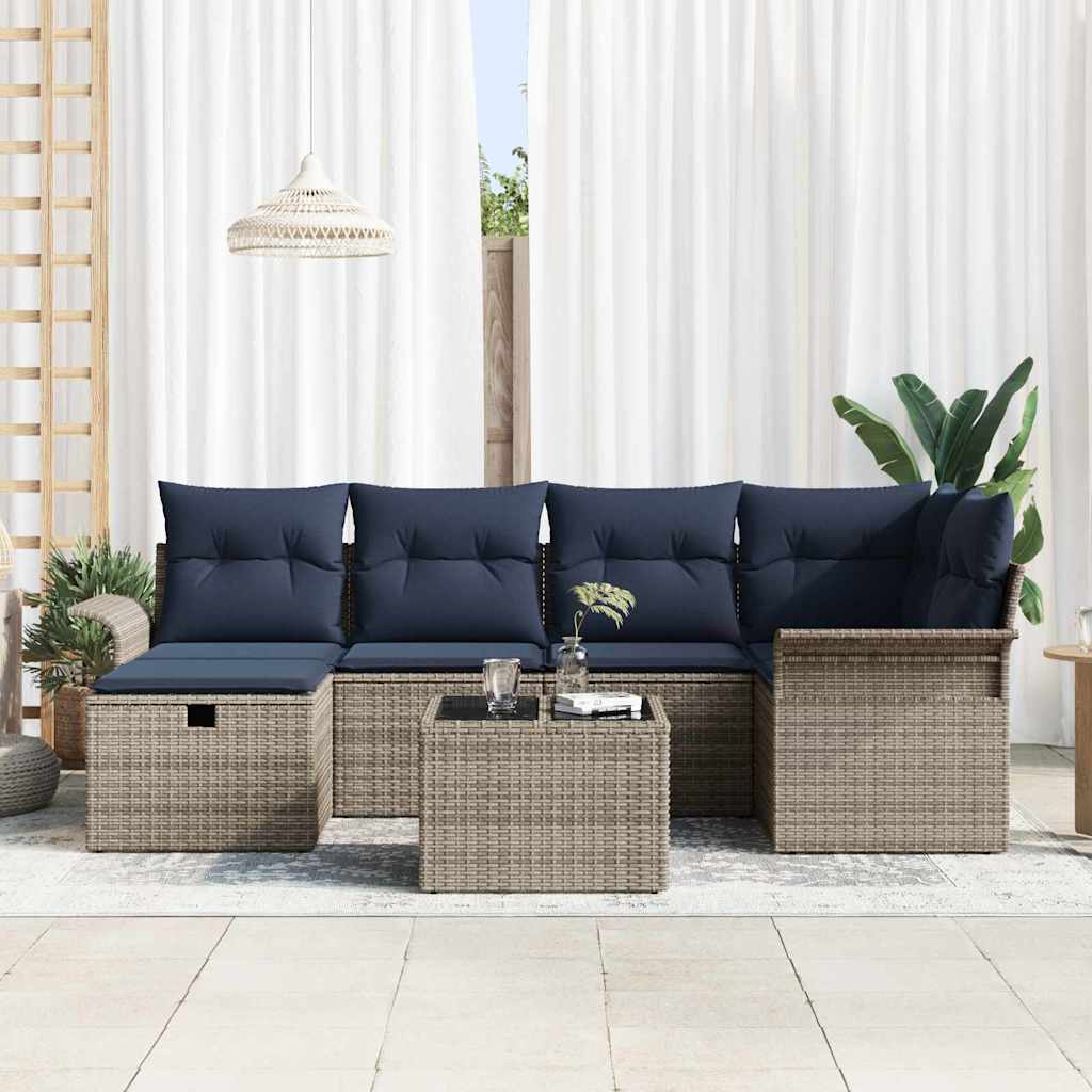 Kerti Kanapé Szett párnával tárolóval 7 pcs Szürke Poli rattan