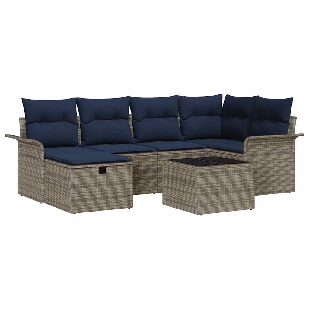 Kerti Kanapé Szett párnával tárolóval 7 pcs Szürke Poli rattan