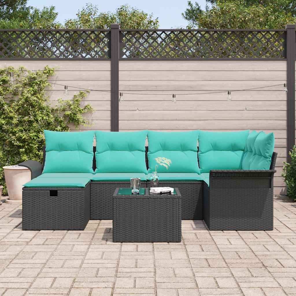 Kerti Kanapé Szett párnával tárolóval 7 pcs Fekete Poli rattan