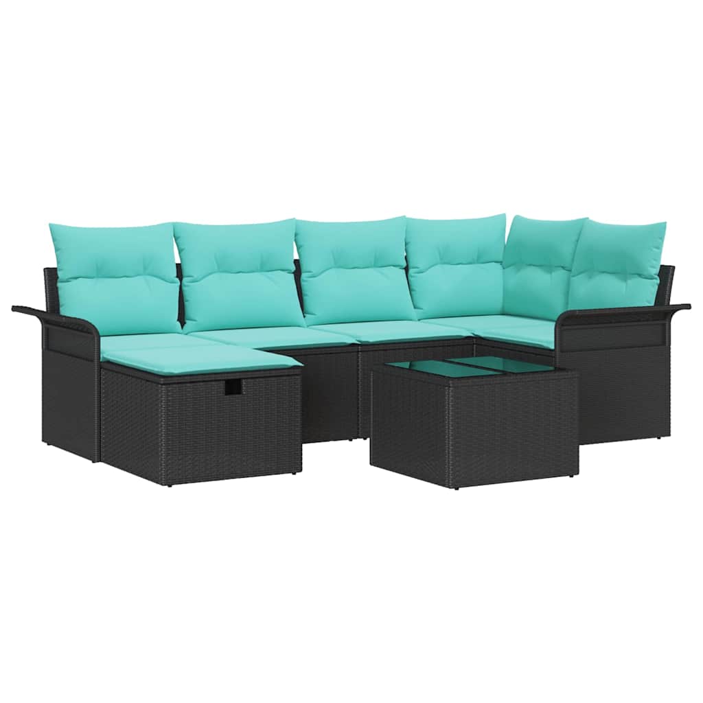 Kerti Kanapé Szett párnával tárolóval 7 pcs Fekete Poli rattan
