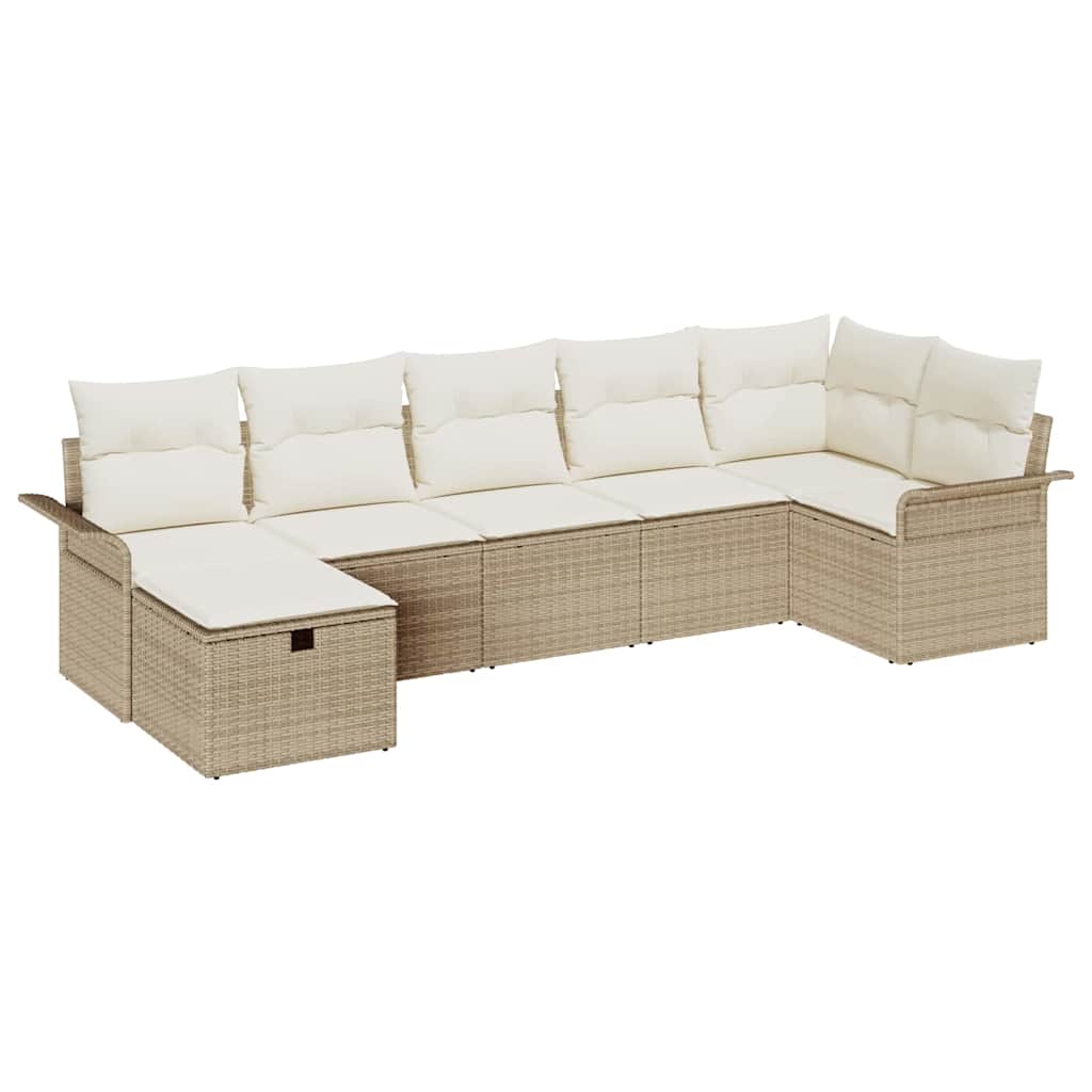 Kerti Kanapé Szett párnával tárolóval 7 pcs Bézs Poli rattan