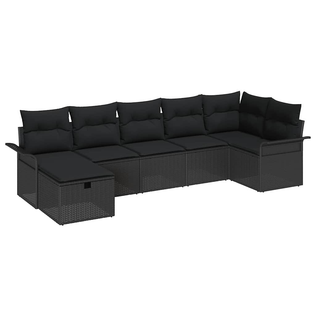 Kerti Kanapé Szett párnával tárolóval 7 pcs Fekete Poli rattan