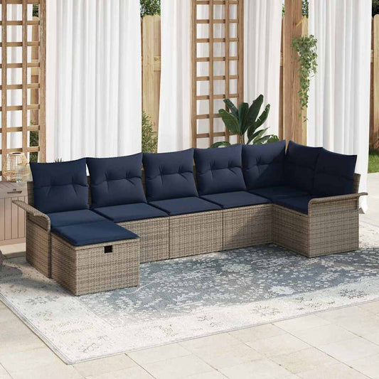 Kerti Kanapé Szett párnával tárolóval 7 pcs Szürke Poli rattan