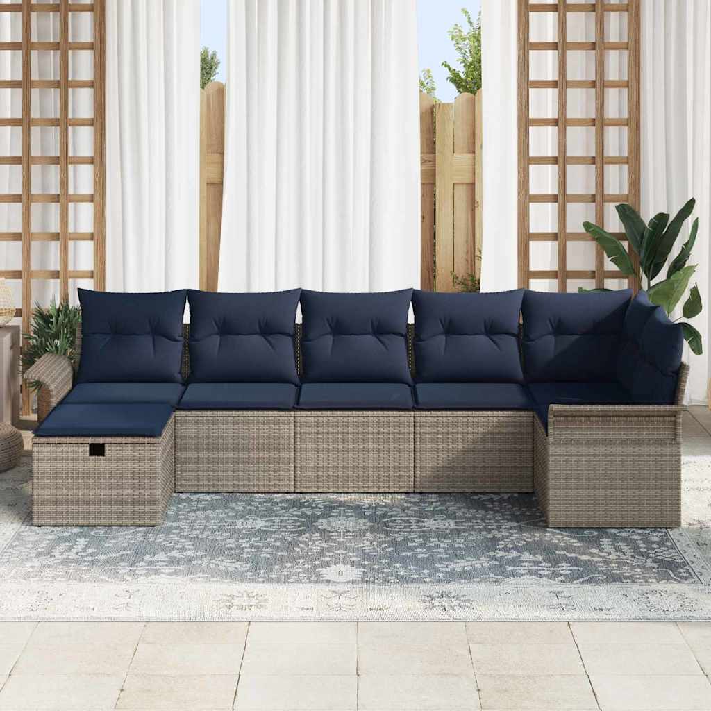 Kerti Kanapé Szett párnával tárolóval 7 pcs Szürke Poli rattan