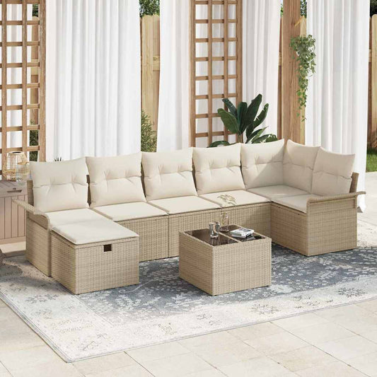 Kerti Kanapé Szett párnával tárolóval 8 pcs Bézs Poli rattan