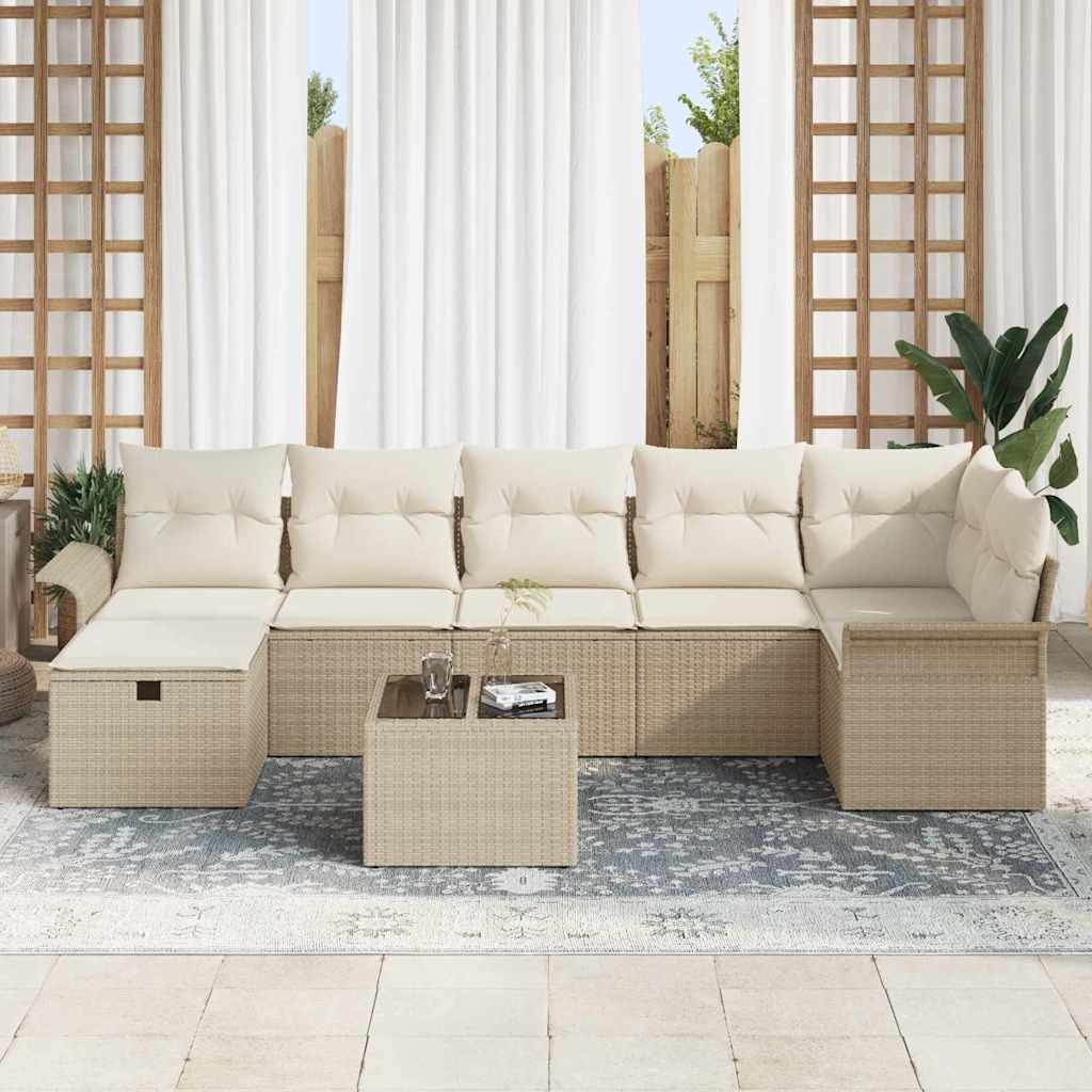 Kerti Kanapé Szett párnával tárolóval 8 pcs Bézs Poli rattan